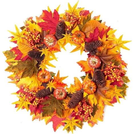 Couronne d'automne, couronne de 40 cm, couronne d'automne pour porte d'entrée, extérieure, idéale pour l'automne, Halloween et Thanksgiving (1/5)