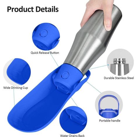 Tragbare Hunde-Trinkflasche, 750 ml Hunde-Trinkflasche für Spaziergänge, Edelstahl-Trinkbecher für draußen, Trinkwasser für Haustiere