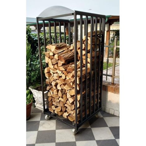 Legnaia da esterno su ruote in acciaio zincato antracite 80x80xh190 cm
