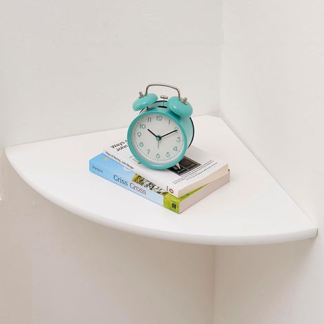 Étagère d'angle Blanche Flottante en Bois de chêne Naturel, étagère Murale à extrémité Ronde, Solution d'étagère Flottante pour Haut-Parleur Flottant, Petit Support d'angle pour Plantes (1/5)