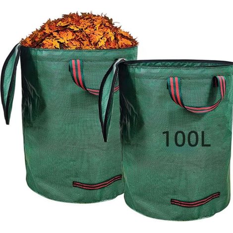 Lot de 2 sacs de jardin réutilisables avec couvercle, 100 l, avec 4 poignées, tissu polypropylène robuste, imperméable et pliable pour feuilles, tonte de pelouse, tonte verte, déchets de jardin (1/4)