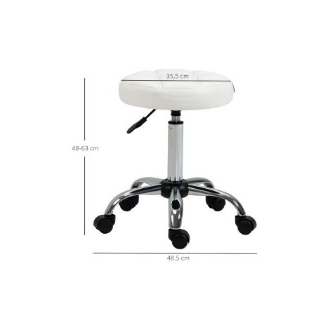 Taburete de oficina con ruedas, giratorio y regulable en altura, similicuir blanco, Ø 35,5 cm HAVRYA (1/4)