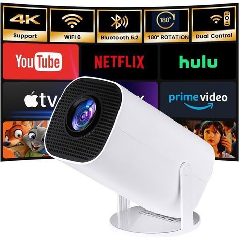 Mini Projecteur Portable -4K Projecteur avec Android 12 Mini Projecteur WiFi 6 BT 5.0 720P Full HD Native Automatique Rotatif à (1/5)