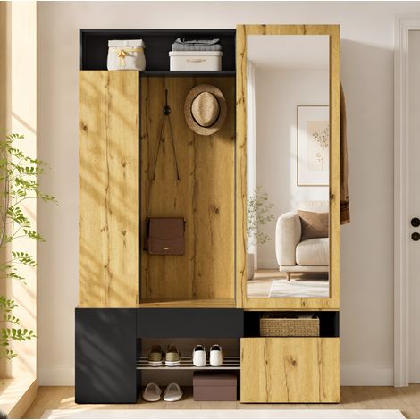Mobile ingresso con specchio, scarpiera e appendiabiti MDF 127 x 35 x 180,5 cm OKWISH (1/5)