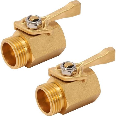 Lot de 2 vannes d'arrêt pour tuyau d'arrosage en laiton robuste de 1,9 cm avec 2 rondelles de tuyau (1/5)
