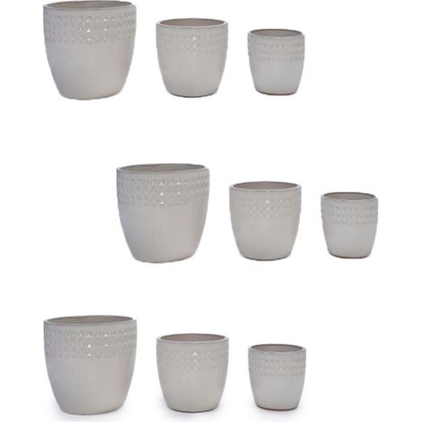 9er-Set teiliges handgemachtes Keramikpflanztopf-Set (Ø 38,1/30,5/22,9 cm), weißes Rautenmuster, ideal für Sukkulenten, Innen/Außen, Fensterbänke/Bücherregale, atmungsaktive Tonware.