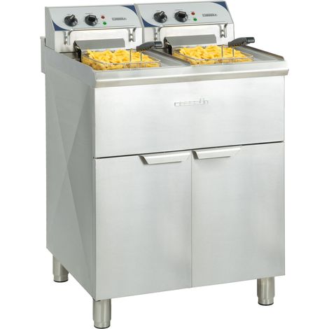Friteuse inox électrique 2 x 10 Litres sur meuble, 18 000 W, 400 V - TRI