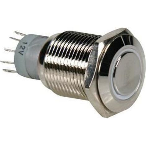 Bouton-Poussoir Rond DPST - 1NO 1NC - LED 12 V - Anneau Blanc - Température -20 °C à +70 °C - Durée de Vie 40 000 Cycles