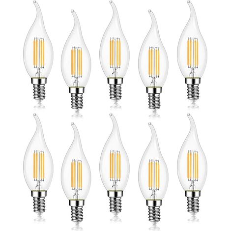 Lot de 10 4W Ampoule de Filament LED E14 470LM Flamme Bougie 2700K Blanc Chaud, Non-Dimmable, Angle de Faisceau 360° (1/5)