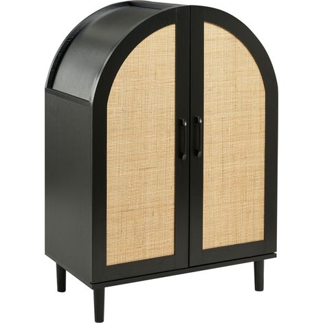 Shoe Storage Cabinet Black MDF with Rattan Fronts 4 Shelves Pine Wood Legs Boho Style Hallway BICHENO