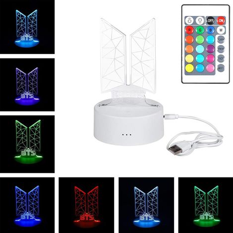 Lámpara de noche LED de BTS, 16 colores, control remoto USB, decoración acrílica, regalo para fans del K-pop.