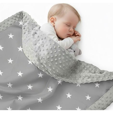 Manta Minky de 75x50 cm para bebés, ideal para todo el año - estrellas grises (1/4)