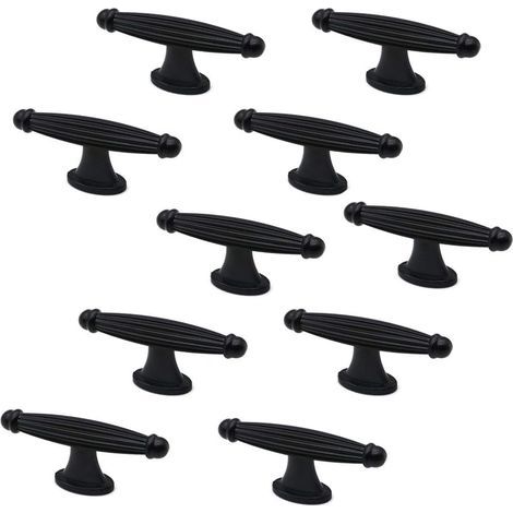 Lot De 10 Poignées En T Pour Placard, Commode, Tiroir, Cuisine, Chambre À Coucher, Salle De Bain Noir Mat 28 Mm (1/5)