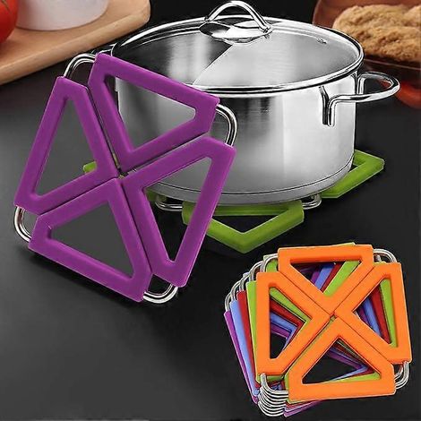 Ensemble de 5 dessous de plat extensibles en silicone avec cadre en acier inoxydable pour la cuisine domestique (1/5)