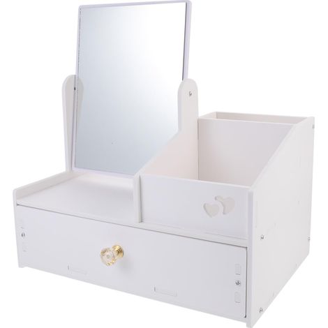 Boîte de rangement pour maquillage polyvalente avec miroir, organisateur de cosmétiques anti-poussière pour coiffeuse, bureau (1/5)