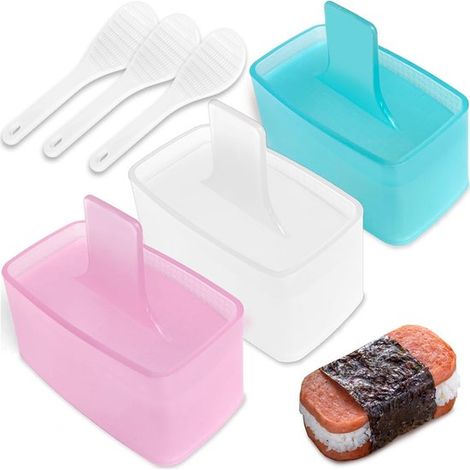Juego de 3 piezas con moldes para hacer bolas de arroz con fiambre, Molde para bolas de arroz con fiambre, Blanco, plateado (1/5)