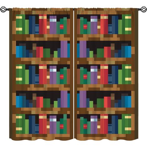 Rideau d'étagère pour enfants, étagère avec livres dans le style Pixel Art Concept de jeu avec passe-tringle, rideaux pour chambre de filles et garçons, salle de jeux, 106,7 x 114,3 cm (1/5)