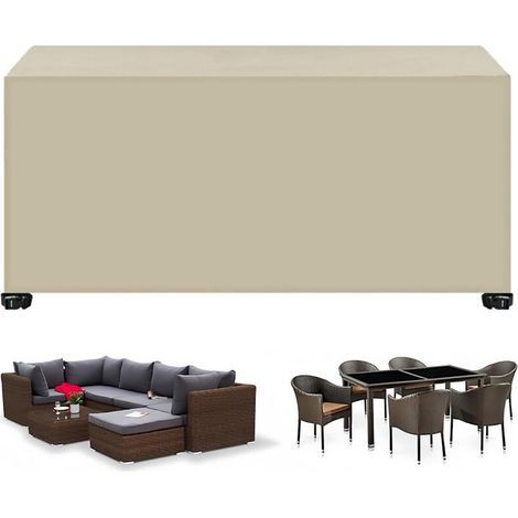 Waterproof Outdoor Garden Furniture Cover 90 x 270 x 90 cm, UV Resistant, Cold Weather Resistant, Windproof, 420D Garden Furniture Tarp, for Tables, Chairs, Sofa, Beige (1/5)