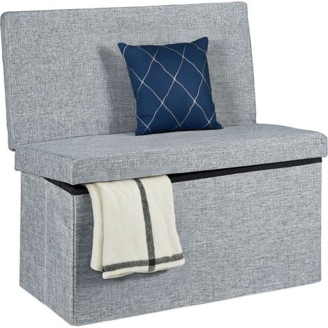 Relaxdays Folding Storage Ottoman with Seat Back Size Large 73 x 76 x 38 cm Bench with Storage Space Sturdy Linen Stool with Removable Lid, Grey (1/5)