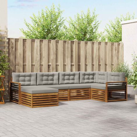vidaXL Outdoor-Sofagarnitur mit Kissen 6 pcs Natürlich und Hellgrau (1/5)
