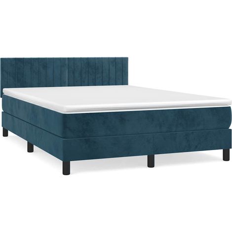 Maison Exclusive - Giroletto a Molle con Materasso Blu Scuro 140x190 cm in Velluto (1/5)