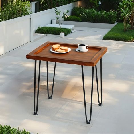 Mesa de madera maciza color madera natural con patas de hierro lacado, multifunción (1/5)