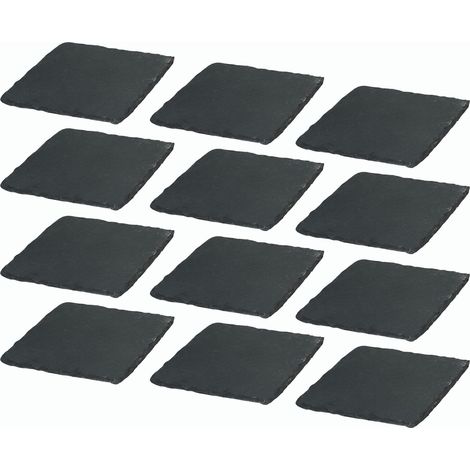 Lot de 12 assiettes en ardoise carrées (15 x 15 x 0,5 cm) pour la décoration de sushis. Assiettes de service allongées, dessous de verre, couverts.