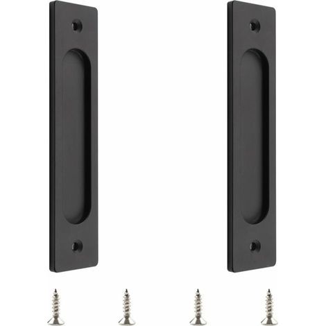 Poignée de porte coulissante encastrée en aluminium noir mat – Dimensions 180x40mm – Installation facile avec vis fournies – Lot de 2 pièces (1/5)