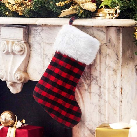 Chaussettes de Noël à carreaux de buffle , pour Noël, maison, cheminée, décoration de fête (1/3)