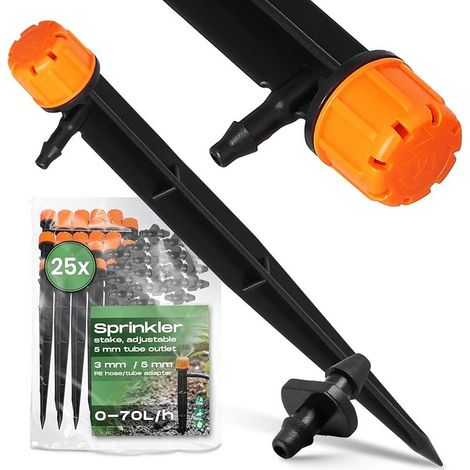 25x Arroseur Jardin Micro Irrigation Goutte à Goutte 0-70 l/h Buse Réglable Automatique Diffuseur Eau Rotatif Adaptateur Tuyau Arrosage Pelouse Plantes Fleurs Potager
