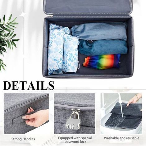 Sac de Rangement - Verrouillable par Code - Pour Objets Personnels - 38 x 25 x 16 cm - Gris - 2 Pièces (1/5)