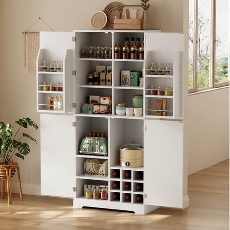 Armadio dispensa 80/40/178 cm bianco con 4 ante, ripiani regolabili e vani portabottiglie (1/5)