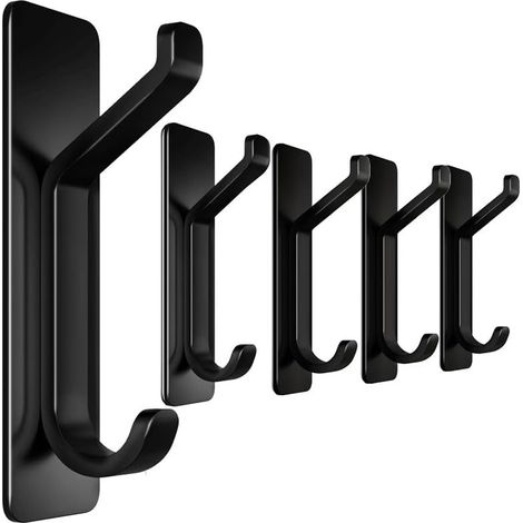 Extra starke selbstklebende Haken, 5er-Set, schwarz, Edelstahl. Robuste Türhaken, Handtuchhaken, flexible Kleiderhaken, platzsparend, ohne Bohren.