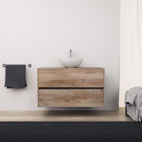 Inda - Mobile bagno L.100 con lavabo in appoggio / Rovere
