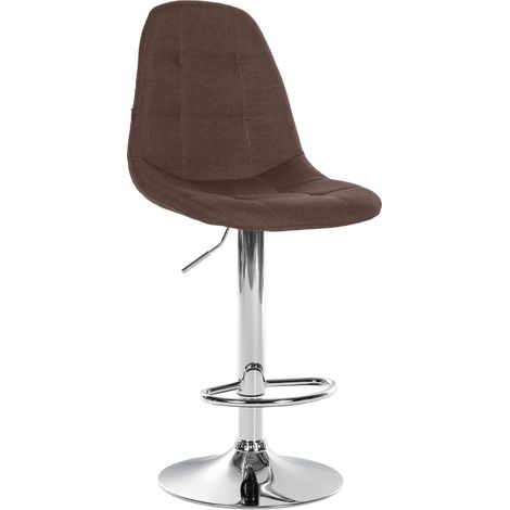 Tabouret de bar x1 avec repose-pieds hauteur réglable pivotant assise en tissu marron cadre métallique chromé 100004843