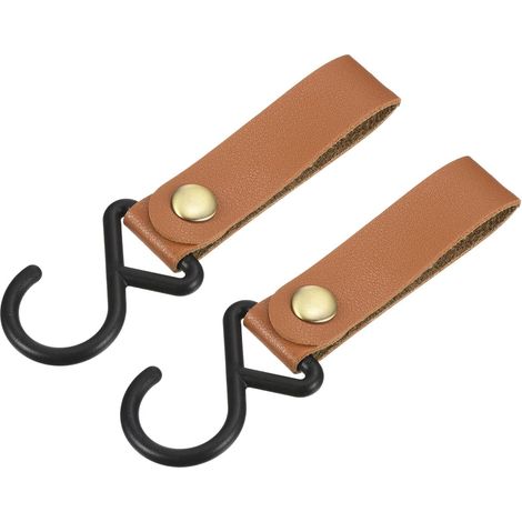 2 Pack PU Leder S Regal Haken pour Camping Aufhänger Plastik Außenzubehör Brun (1/5)