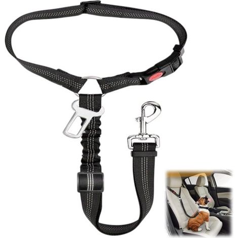 Ceinture de sécurité auto pour animaux - Laisse réglable pour chien - Accessoires auto - Convient aux chiens de petite, moyenne et grande taille - Compatible avec la plupart des voitures - Noir - 45 x (1/5)