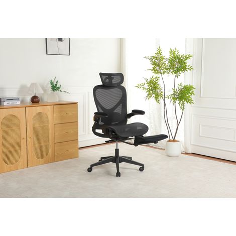 Silla de oficina ergonómica plegable, reposacabezas 3D, soporte lumbar ajustable, malla, negra (1/5)