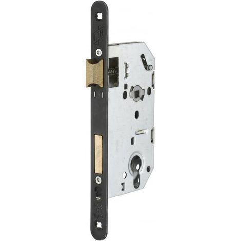 Serrure Encastrable SE 50 - Système de Retournement - Fermeture à Deux Tours - Têtière Chromée Noir Mat - Coffre en Acier - Axe 50 mm - Pour Porte d'Entrée - Noir (1/5)