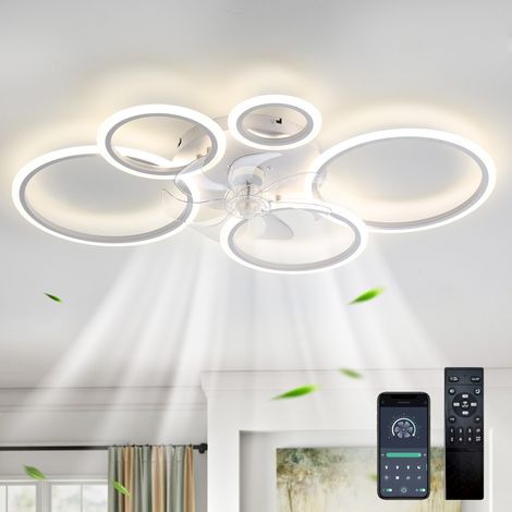 Ganeed 39 Inch White Geometric Circular Ceiling Fan with Lights Remote Control, 3 Colors 6 Speeds,Low Profile Ceiling Fan with Light for Kitchen Bedroom Living Room