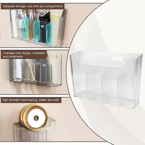 1 boîte de rangement autocollante, boîte de rangement murale en plastique transparent, boîtes de rangement pour placard, boîtes de rangement ouvertes, pour salle de bain, cuisine, bureau, placard (1/5)