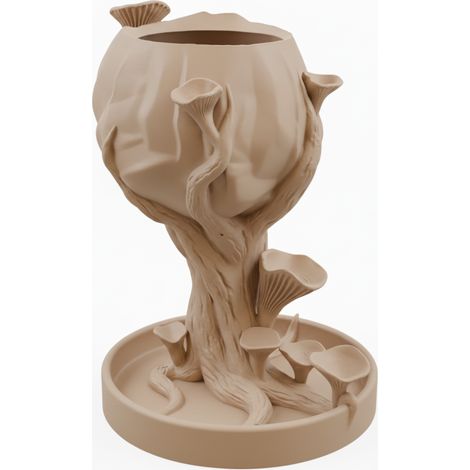 Pot de fleurs décoratif beige en forme de champignon, design moderne (1/3)