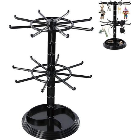 Présentoir Bijoux Rotatif 2 Niveaux Noir - 1 pièce, noir, 20cm - support bijoux bague boucle oreille bracelet vente - bijou Lumiryn (1/5)