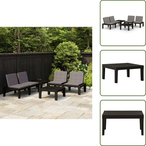 Tavolo da giardino - vidaXL Set Divani da Giardino con Cuscini 4 pz in Plastica Grigio - Panca da giardino