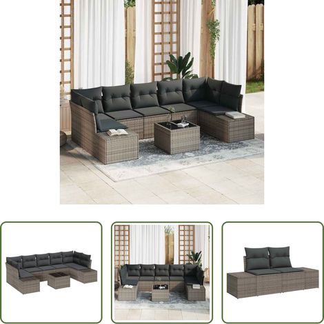Poly-Rattan - Gartensofa-set mit Kissen mit Speicher 8 pcs Grau Poly-Rattan (1/5)