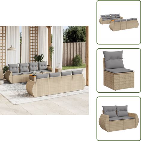 Cuscini per seduta - vidaXL Set Divano da Giardino 9 pz con Cuscini Beige in Polyrattan - Cuscini per schienale