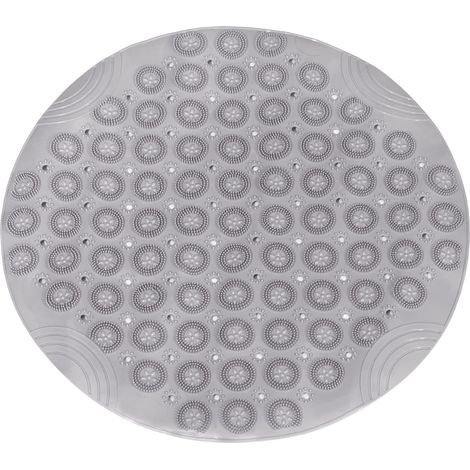 Runde, rutschfeste Duschmatte aus PVC, 66 x 66 cm, mit Abflusslöchern, Saugnapf für die Badewanne, grau