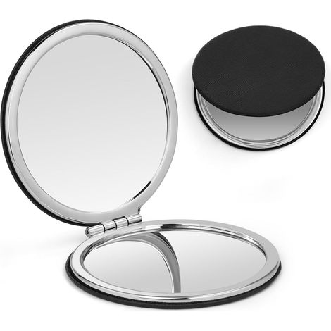 Espejo compacto, espejo de maquillaje de bolsillo con aumento de 1x/2x, espejo de viaje negro de doble cara para mujeres y hombres, portátil para bolso o bolsillo (negro). (1/5)