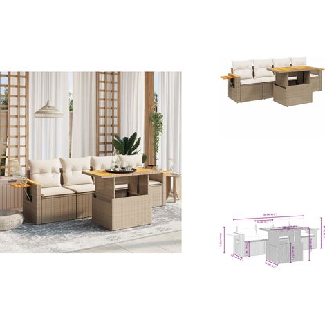 5-tlg. Garten-Sofagarnitur mit Kissen Beige Poly Rattan - Gartenmöbel Set - PE-Rattan Möbel - Outdoor Lounge - Sofasatz - Gartenlounge (1/3)