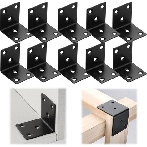 10 Équerres De Fixation, Métal Noir 40x40x38mm, Angle 90°, Support L Pour Réparation Meubles Bois (1/5)